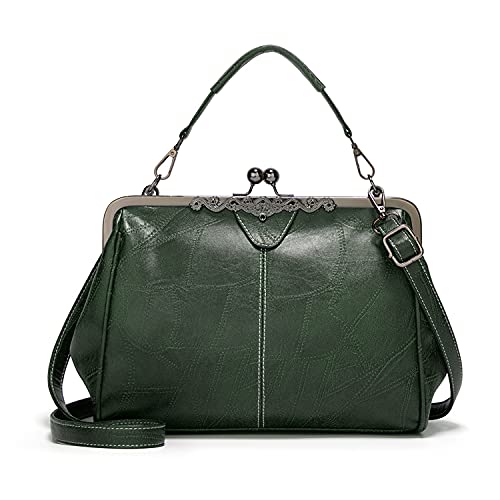 7VSTOHS Damen Retro Handtasche Hand Vintage Umhängetaschen Handtasche mit Griff oben Mode Umhängetaschen Kiss Lock Umhängetasche von 7VSTOHS