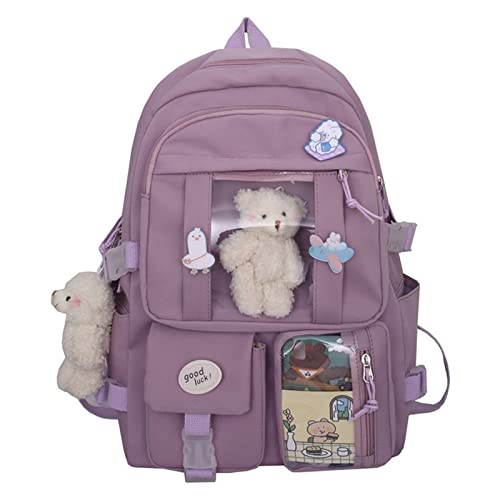 7VSTOHS Kawaii-Rucksack mit Kawaii-Anhänger und Zubehör für Teenager-Mädchen Rucksack-Schule Aesthetic-Backpack von 7VSTOHS