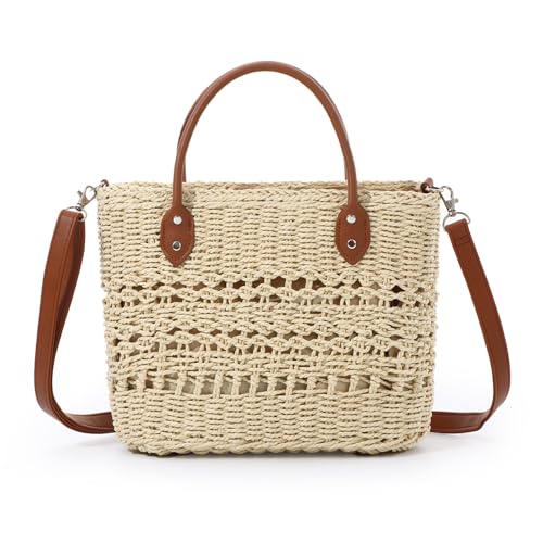7VSTOHS Stroh Strandtasche für Frauen, Straw Crossbody Handtaschen Umhängetasche Damen Sommer Strandtasche Strohtasche Umhängetasche Flechttasche von 7VSTOHS