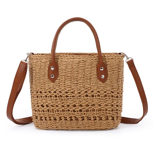 7VSTOHS Stroh Strandtasche für Frauen, Straw Crossbody Handtaschen Umhängetasche Damen Sommer Strandtasche Strohtasche Umhängetasche Flechttasche von 7VSTOHS