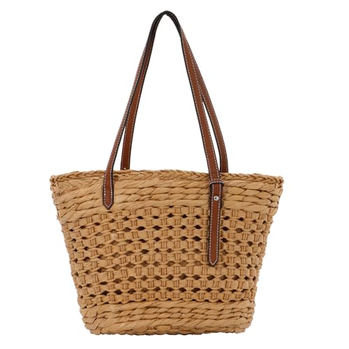 7VSTOHS Stroh Strandtasche für Frauen, Strohtasche Umhängetasche Reißverschluss, Sommer Strandtasche Damen für Strand Pool Beruf Reisen Urlaub von 7VSTOHS