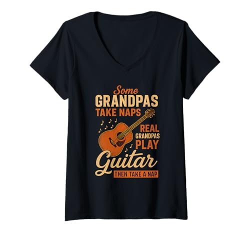 Damen Echte Opas Spielen Gitarre und Machen dann EIN Nickerchen Lustiger Gitarrist T-Shirt mit V-Ausschnitt von 7eaven Shop