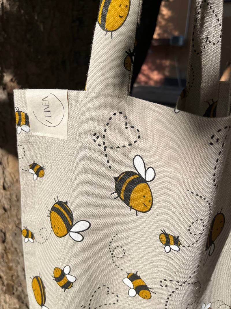 Natürliche Leinen Einkaufstasche Mit Bienen. Starke Einkaufstasche. Strandtasche. Tasche. Öko-Tasche. Shopper von 7linen