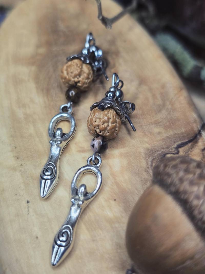 Hängeohrringe Spiralgöttin Mit Rudraksha Perle - Spiritueller Schmuck Tigerauge von 7schoen