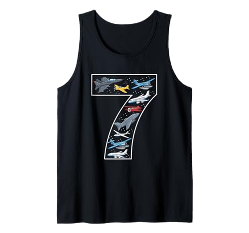 7. Geburtstag 7 Jahre alt Flugzeug Jungen Mädchen Luftfahrt Tank Top von 7th Birthday 7 Year Old Airplane Boys Girls