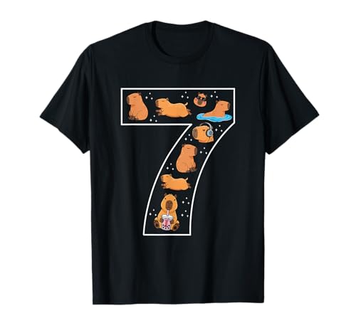 7. Geburtstag 7 Jahre alt Capybara Jungen Mädchen Tier T-Shirt von 7th Birthday 7 Year Old Capybara Boys Girls