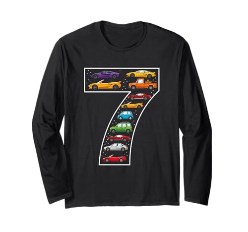 7. Geburtstag 7 Jahre alte Autos Jungen Mädchen Rennen Langarmshirt von 7th Birthday 7 Year Old Cars Boys Girls