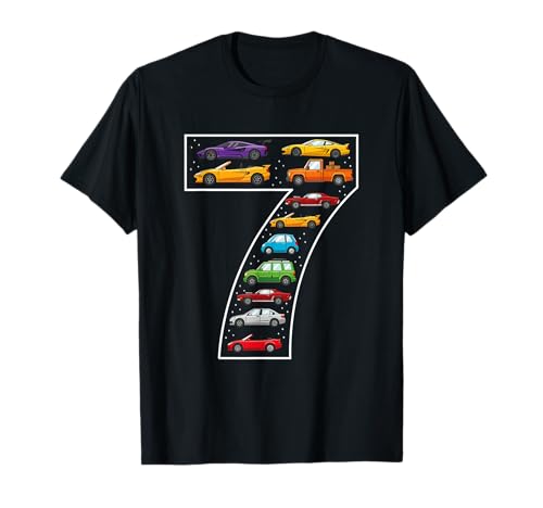 7. Geburtstag 7 Jahre alte Autos Jungen Mädchen Rennen T-Shirt von 7th Birthday 7 Year Old Cars Boys Girls