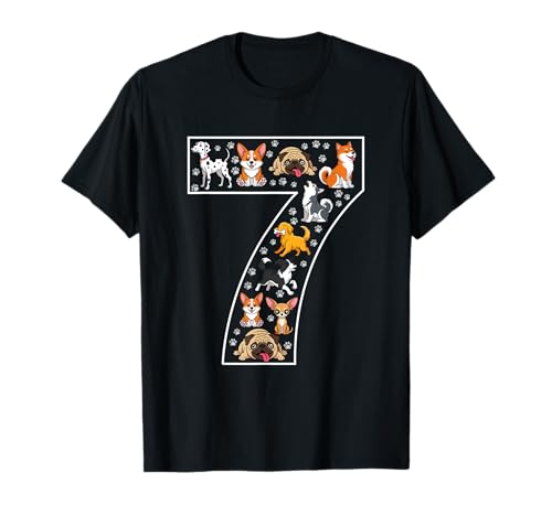 7. Geburtstag 7 Jahre alte Hunde Jungen Mädchen Welpen T-Shirt von 7th Birthday 7 Year Old Dogs Boys Girls