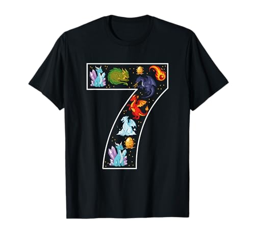 7. Geburtstag 7 Jahre alt Drache Jungen Mädchen Fantasie T-Shirt von 7th Birthday 7 Year Old Dragon Boys Girls