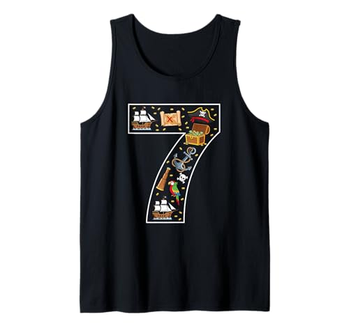 7. Geburtstag 7 Jahre alt Pirat Jungen Mädchen Schädel Tank Top von 7th Birthday 7 Year Old Pirate Boys Girls