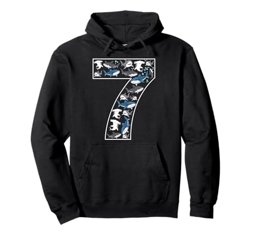 7. Geburtstag 7 Jahre alt Hai Jungen Mädchen Fisch Pullover Hoodie von 7th Birthday 7 Year Old Shark Boys Girls