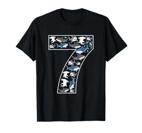 7. Geburtstag 7 Jahre alt Hai Jungen Mädchen Fisch T-Shirt von 7th Birthday 7 Year Old Shark Boys Girls