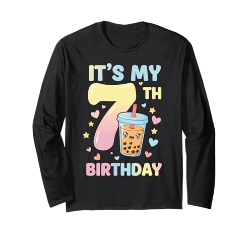 It's My 7th Birthday Bubble Boba Tea Party 7 Year Old Girl Langarmshirt von 7th Birthday Boba Tea Party 7 Year Old Girl