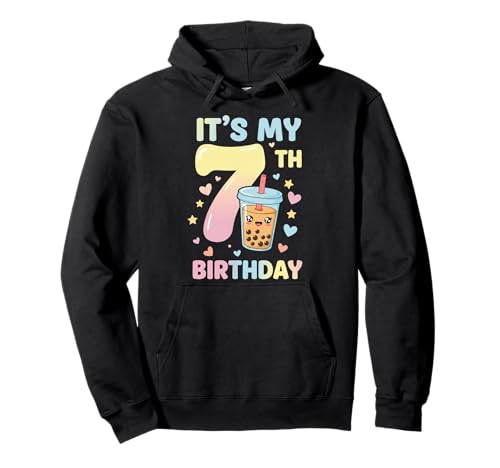 It's My 7th Birthday Bubble Boba Tea Party 7 Year Old Girl Pullover Hoodie von 7th Birthday Boba Tea Party 7 Year Old Girl