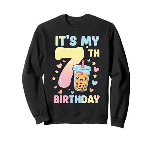 It's My 7th Birthday Bubble Boba Tea Party 7 Year Old Girl Sweatshirt von 7th Birthday Boba Tea Party 7 Year Old Girl