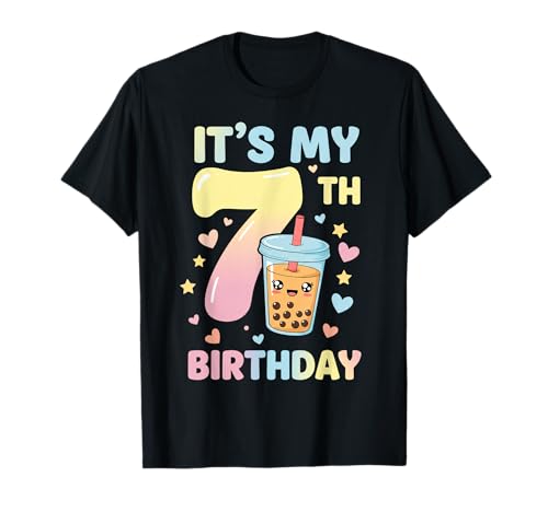 It's My 7th Birthday Bubble Boba Tea Party 7 Year Old Girl T-Shirt von 7th Birthday Boba Tea Party 7 Year Old Girl
