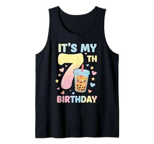 It's My 7th Birthday Bubble Boba Tea Party 7 Year Old Girl Tank Top von 7th Birthday Boba Tea Party 7 Year Old Girl