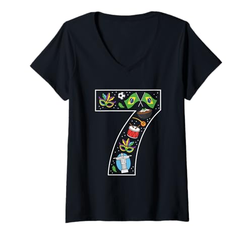Damen Brasilianische Kultur 7 Jahre alte Brasilien-Flagge zum 7. Geburtstag T-Shirt mit V-Ausschnitt Damen Brasilianische Kultur 7 Jahre alte Brasilien-Flagge zum 7. Geburtstag T-Shirt mit V-Ausschnitt von 7th Birthday Brazilian Culture 7 Year Old Brazil
