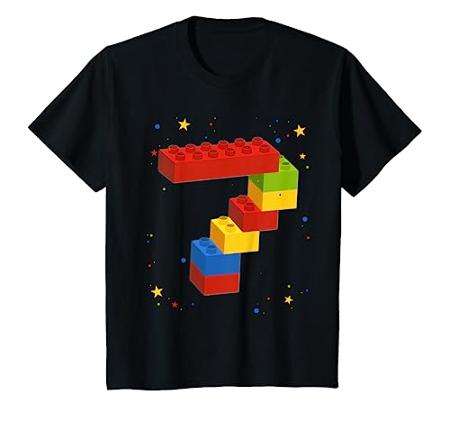 Kinder Building Blocks Birthday Boy Girl 7 Years Old Bricks Gift T-Shirt von 7th Birthday Building Blocks Bricks Theme Party