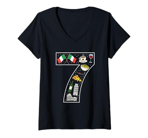Damen Italienische Kultur 7 Jahre alte Italien-Flagge zum 7. Geburtstag T-Shirt mit V-Ausschnitt Damen Italienische Kultur 7 Jahre alte Italien-Flagge zum 7. Geburtstag T-Shirt mit V-Ausschnitt von 7th Birthday Italian Culture 7 Year Old Italy