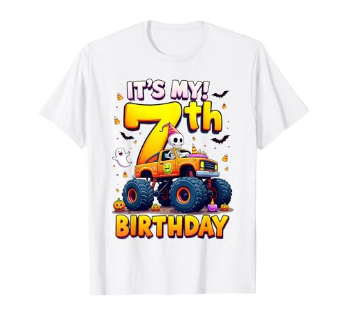 It's My 7th Birthday Boy Skeleton Monster Truck Halloween T-Shirt von 7th Birthday Monster Truck Costume