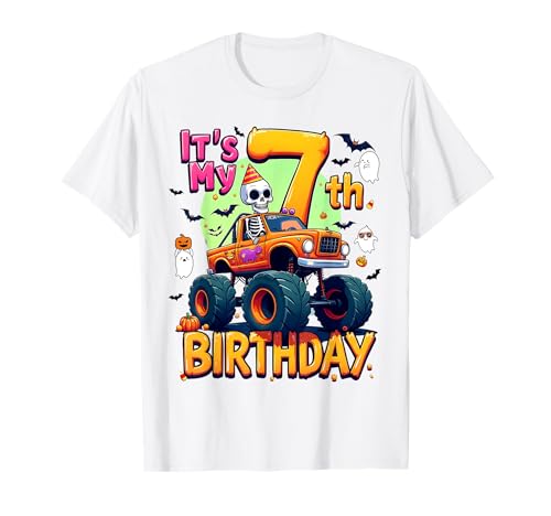 It's My 7th Birthday Boy Skeleton Monster Truck Halloween T-Shirt von 7th Birthday Monster Truck Costume