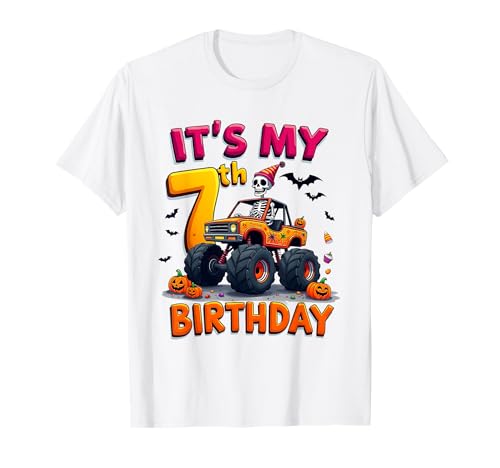 It's My 7th Birthday Boy Skeleton Monster Truck Halloween T-Shirt von 7th Birthday Monster Truck Costume
