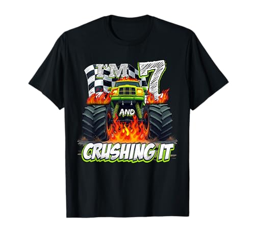 Kids Monster Truck 7 Year Old Boys 7th Birthday Crushing It T-Shirt von 7th Birthday Monster Truck Outfit