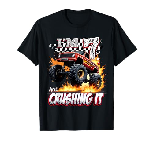 Kids Monster Truck 7 Year Old Boys 7th Birthday Crushing It T-Shirt von 7th Birthday Monster Truck Outfit