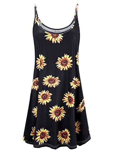7th Element Damen Plus Größen-beiläufige Spaghetti lose Schaukel-Beleg-Kleid 3-XL Black Sun-Blume von 7th Element