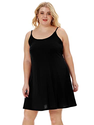 7th Element Damen Plus Größen-beiläufige Spaghetti lose Schaukel-Beleg-Kleid 3-XL Schwarz von 7th Element
