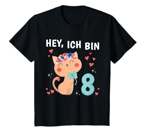 Hey ich bin 8 Jahre alt Mädchen 8 Geburtstag Outfit Katze T-Shirt von 8 Geburtstag T-Shirt Geschenk für Mädchen Katze