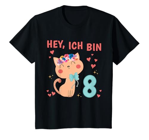 Hey ich bin 8 Jahre alt Mädchen 8 Geburtstag Outfit Katze T-Shirt von 8 Geburtstag T-Shirt Geschenk für Mädchen Katze