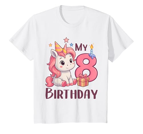 Kinder Einhorn Geburtstags Party für Mädchen Girls zum 8 Geburtstag T-Shirt Kinder Einhorn Geburtstags Party für Mädchen Girls zum 8 Geburtstag T-Shirt von 8 Jahre Mädchen Einhorn Geburtstagsgeschenk Girl