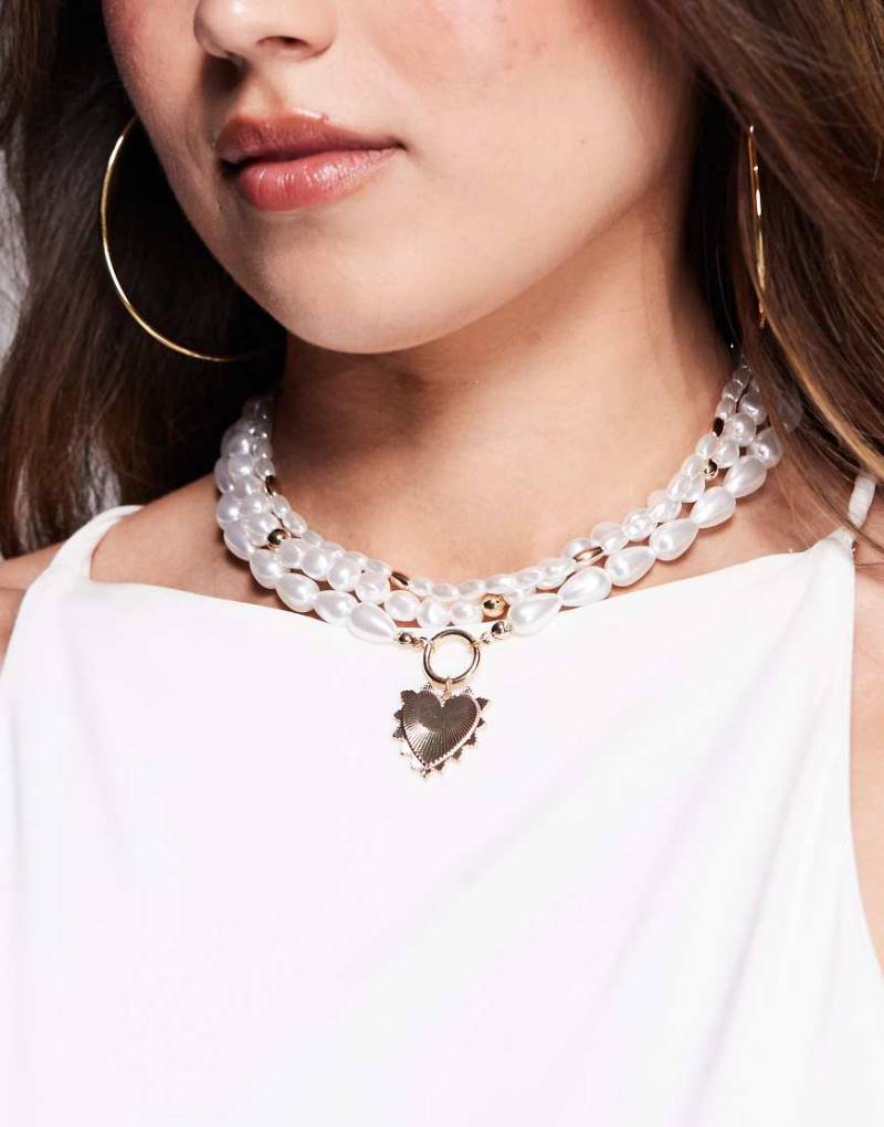 8 Other Reasons - Mehrreihige Perlenkette in Goldoptik mit Herzanhänger-Goldfarben von 8 Other Reasons