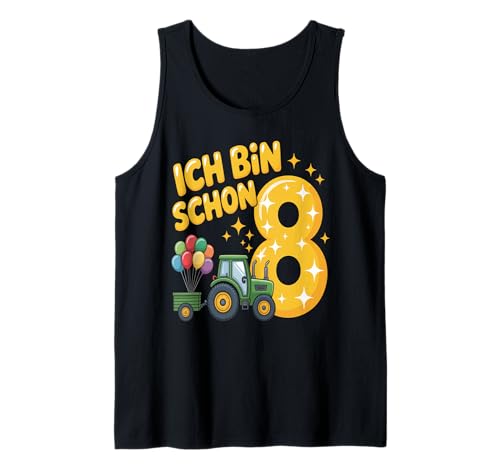 Kinder 8 Geburtstag Junge Traktor Outfit Ich Bin Schon 8 Tank Top von 8 Year Tractors Birthday