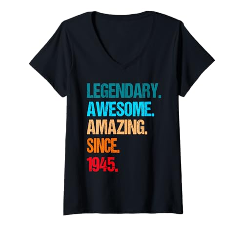 Damen 80. Geburtstag 1945 Jahrgang Legende 80 Jahre Design T-Shirt mit V-Ausschnitt Damen 80. Geburtstag 1945 Jahrgang Legende 80 Jahre Design T-Shirt mit V-Ausschnitt von 80 Geburtstag 1945 Jahrgang Geschenke Damen Herren