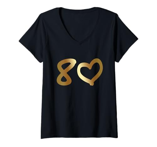 Damen 80. Geburtstag 80 Jahre Jubiläum Herz Motiv T-Shirt mit V-Ausschnitt Damen 80. Geburtstag 80 Jahre Jubiläum Herz Motiv T-Shirt mit V-Ausschnitt von 80 Jahre Geburtstag Achtzig Herz Design