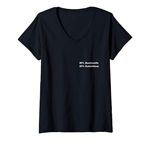 Damen 80% Baumwolle 20% Katzenhaar - Katzen T-Shirt mit V-Ausschnitt von 80 Prozent Baumwolle 20 Prozent Katzenhaar