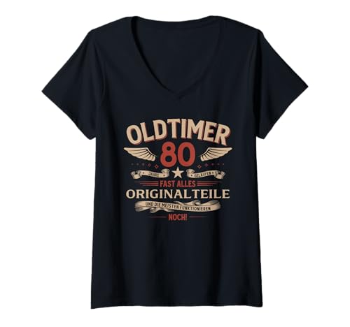 Damen 80. Geburtstag Mann Geschenk Oldtimer 1945 80 Jahre Deko T-Shirt mit V-Ausschnitt Damen 80. Geburtstag Mann Geschenk Oldtimer 1945 80 Jahre Deko T-Shirt mit V-Ausschnitt von 80. Geburtstag Geschenk Oldtimer Jahrgang 1945