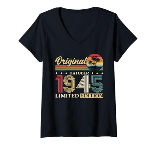 Damen 80. Geburtstag Mann Geschenk Original Oktober 1945 T-Shirt mit V-Ausschnitt Damen 80. Geburtstag Mann Geschenk Original Oktober 1945 T-Shirt mit V-Ausschnitt von 80. Geburtstag Geschenk Original Oktober 1945