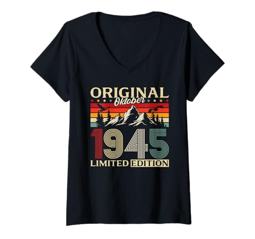 Damen 80. Geburtstag Mann Geschenk Original Oktober 1945 T-Shirt mit V-Ausschnitt Damen 80. Geburtstag Mann Geschenk Original Oktober 1945 T-Shirt mit V-Ausschnitt von 80. Geburtstag Geschenk Original Oktober 1945