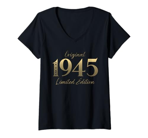 Damen 80. Geburtstag Mann Geschenk Original Oktober 1945 T-Shirt mit V-Ausschnitt Damen 80. Geburtstag Mann Geschenk Original Oktober 1945 T-Shirt mit V-Ausschnitt von 80. Geburtstag Geschenk Original Oktober 1945