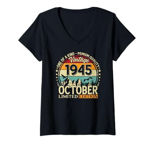 Damen 80. Geburtstag Mann Geschenk Original Oktober 1945 T-Shirt mit V-Ausschnitt Damen 80. Geburtstag Mann Geschenk Original Oktober 1945 T-Shirt mit V-Ausschnitt von 80. Geburtstag Geschenk Original Oktober 1945
