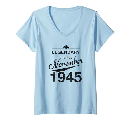 Damen 80. Geburtstag 80 Jahre alt Legendär seit November 1945 T-Shirt mit V-Ausschnitt Damen 80. Geburtstag 80 Jahre alt Legendär seit November 1945 T-Shirt mit V-Ausschnitt von 80. Geburtstag November 1945 Achtzigster Geschenk