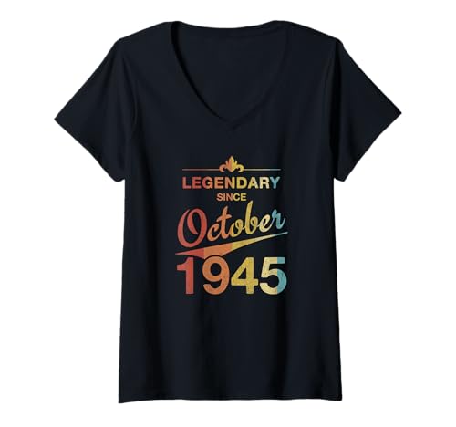 Damen 80. Geburtstag 80 Jahre alt Legendär seit Oktober 1945 T-Shirt mit V-Ausschnitt von 80. Geburtstag Oktober 1945 Achtzigster Geschenk