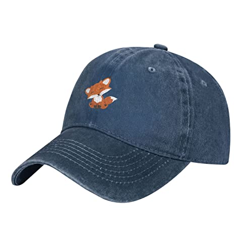 803 Baseballkappe Netter Kleiner Fuchs, Der Schielt Und Lächelt Vintage Basecap Herren Sonnenmütze Gebogen Krempe Trucker-Kappe Damen Denim-Hut, Für Frauen, Jungen, Sport von 803