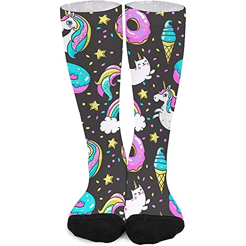 803 Kompressionsstrümpfe Buntes Einhorn Und Donuts Tennissocken Freizeit Sportsocken Komfortbund Laufsocken Für Sport, Geschenke, Spazieren von 803