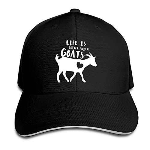 Baseballkappe Das Leben Ist Besser Mit Ziegen Sandwich-Kappe Hip Hop Sonnenmütze Sonnenschutz Trucker-Kappe, Für Herren, Golf, Mädchen von 803